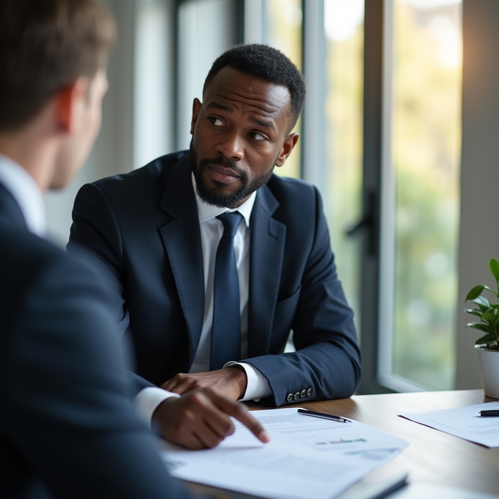 Experienced professional consultant conducting a focused one-on-one session at a modern workspace
